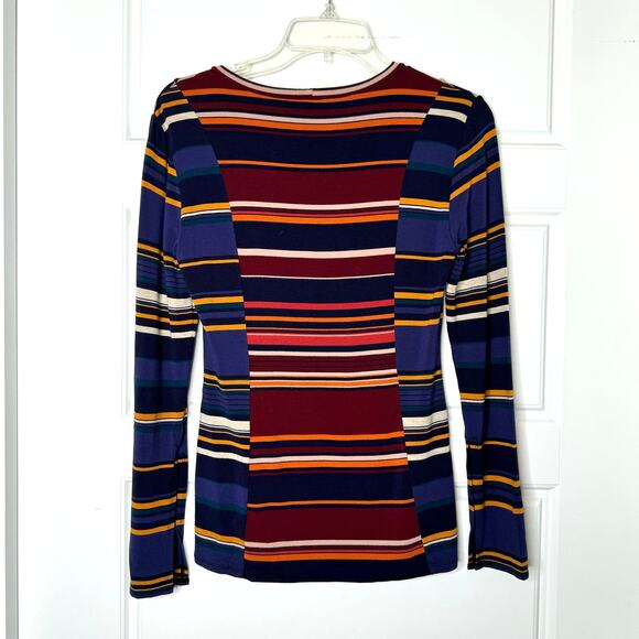 BCBGMaxaria Wms S Striped Pullover LS Tee Shirt Split Sleeves Casual Layering - Picture 2 of 8